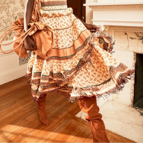 Ulla Johnson Beaded Fringe Top And Skirt Set Top Size 2 Skirt Size 4 Patchwork - Picture 5 of 6